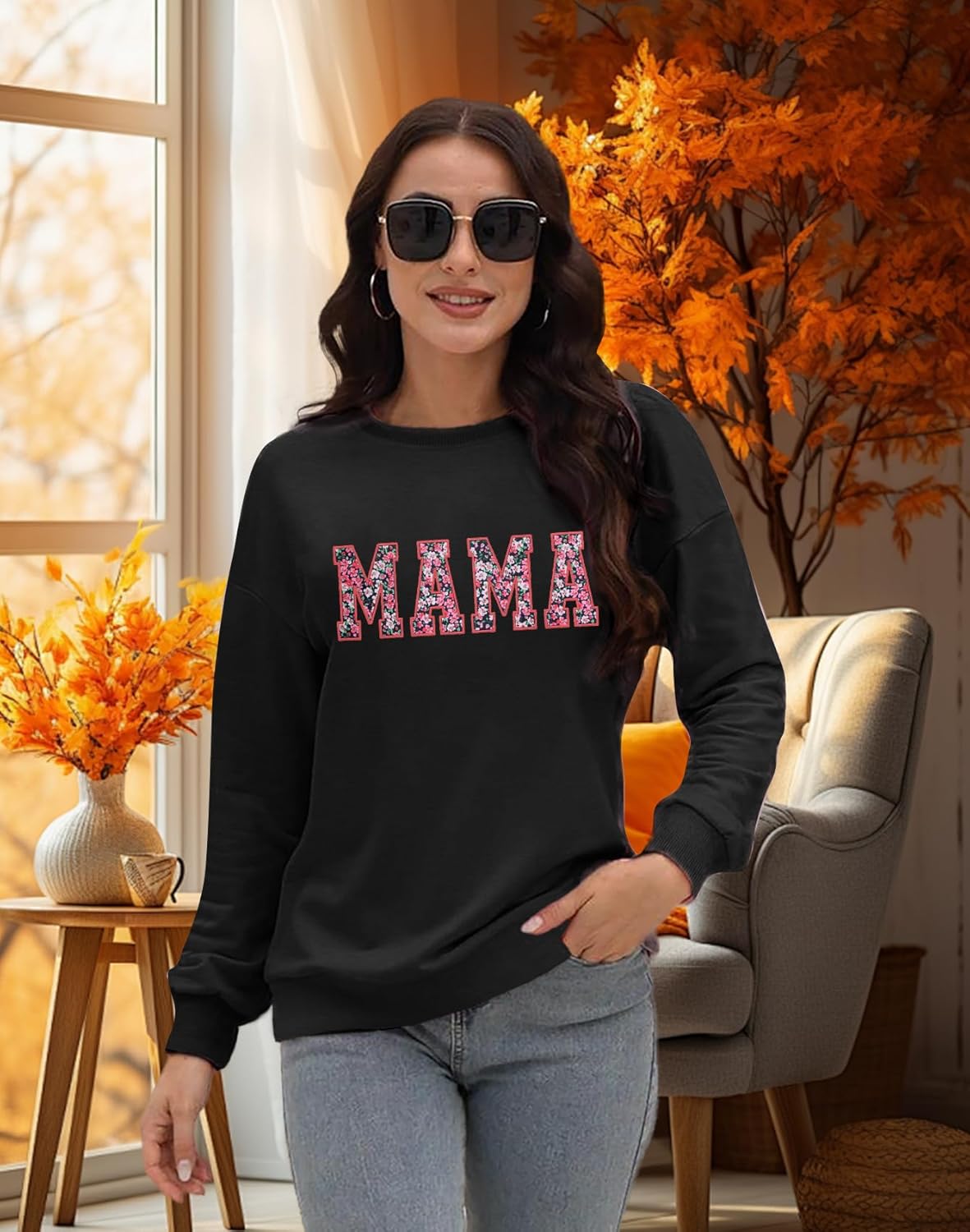 Mama Sweatshirt for Women: Embroidered Mom Essentials Crewneck Sweatshirts Mama Gifts Mom Graphic Long Sleeve - Image 3