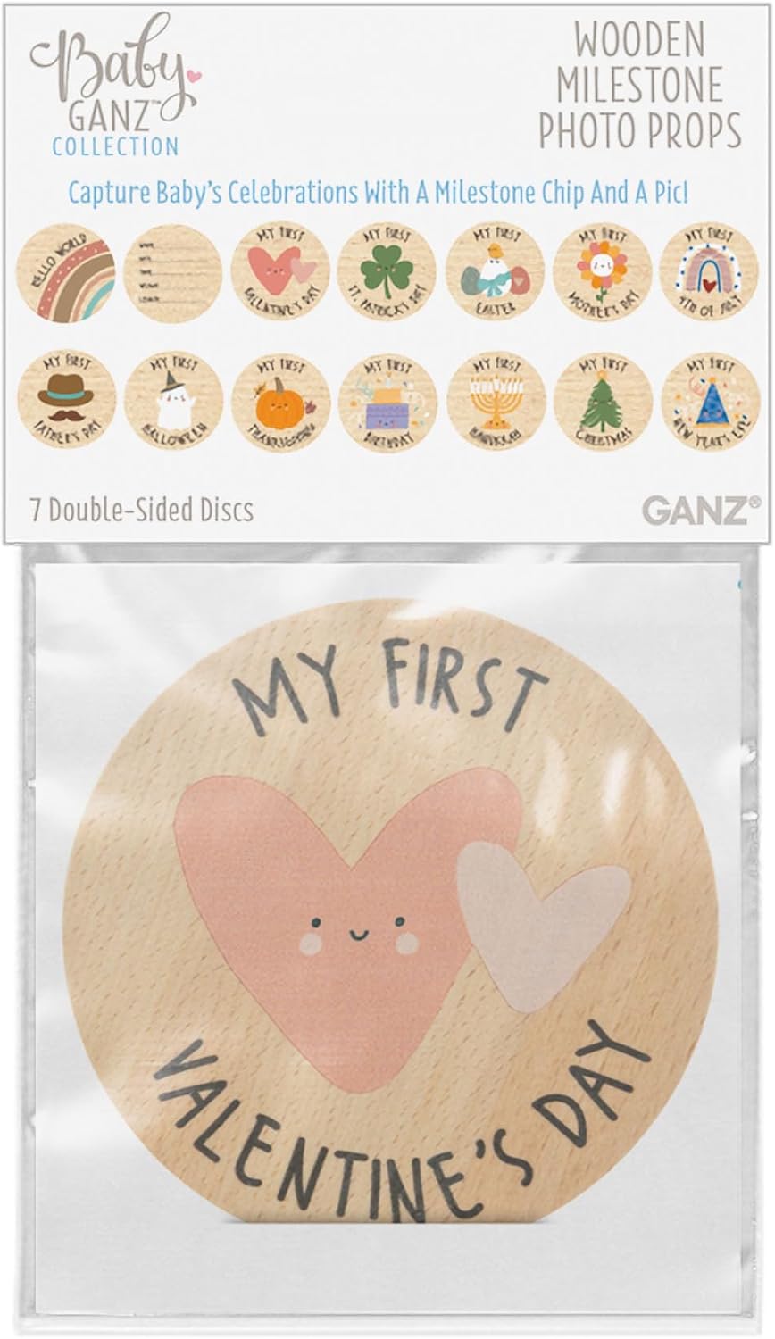 GANZ ベビー木製マイルストーンディスク 4インチ 合板 両面合板 写真小道具 赤ちゃんの最初のお祝いや祝日を捉えます - 初めて