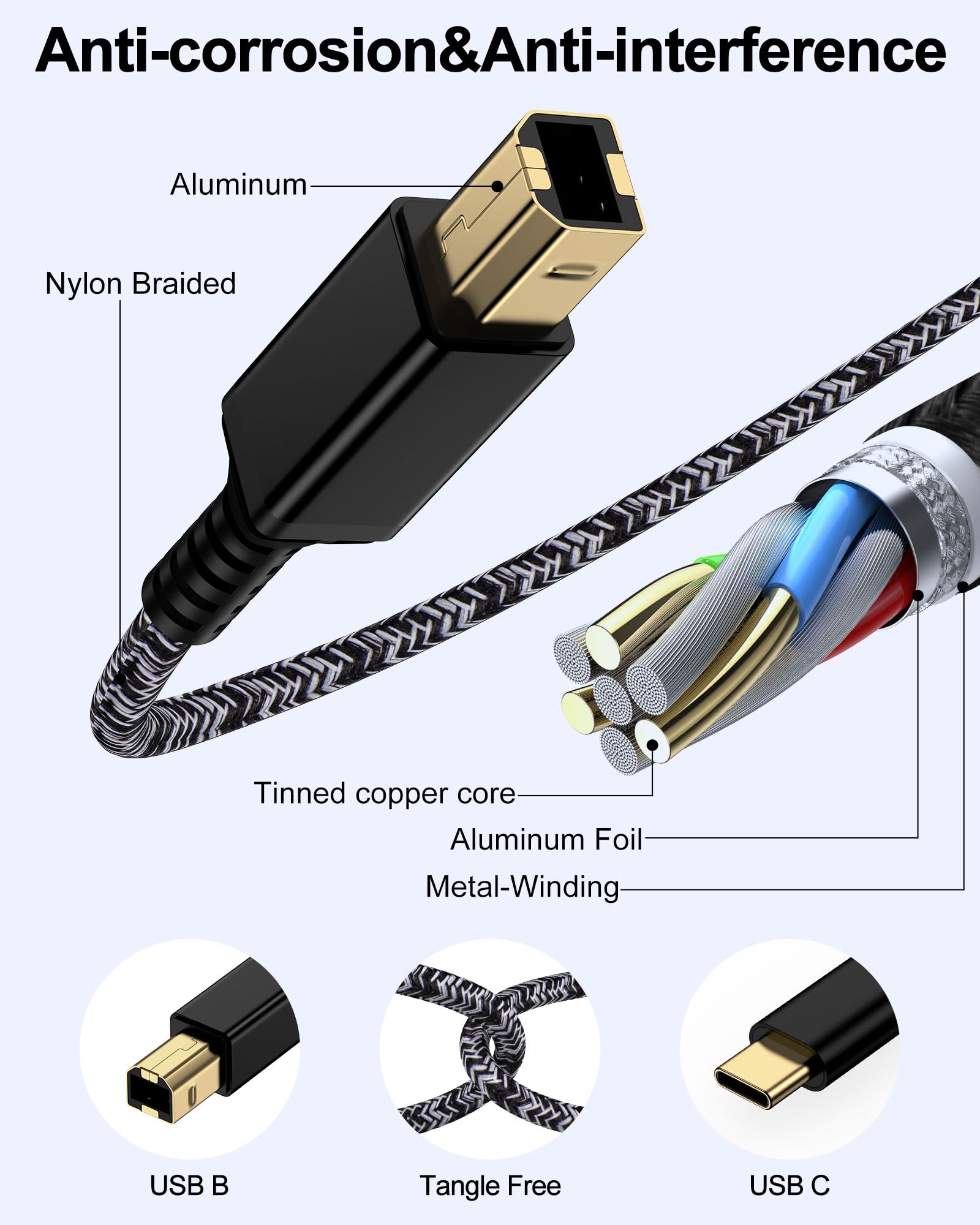 Cavo USB C per stampante, 1,8 m, USB tipo B 2.0 a tipo C, per scanner e stampante MacBook Pro/Air, iPad, computer portatili, MIDI a USBC, per HP Epson, Canon, Brother, tastiera digitale pianoforte
