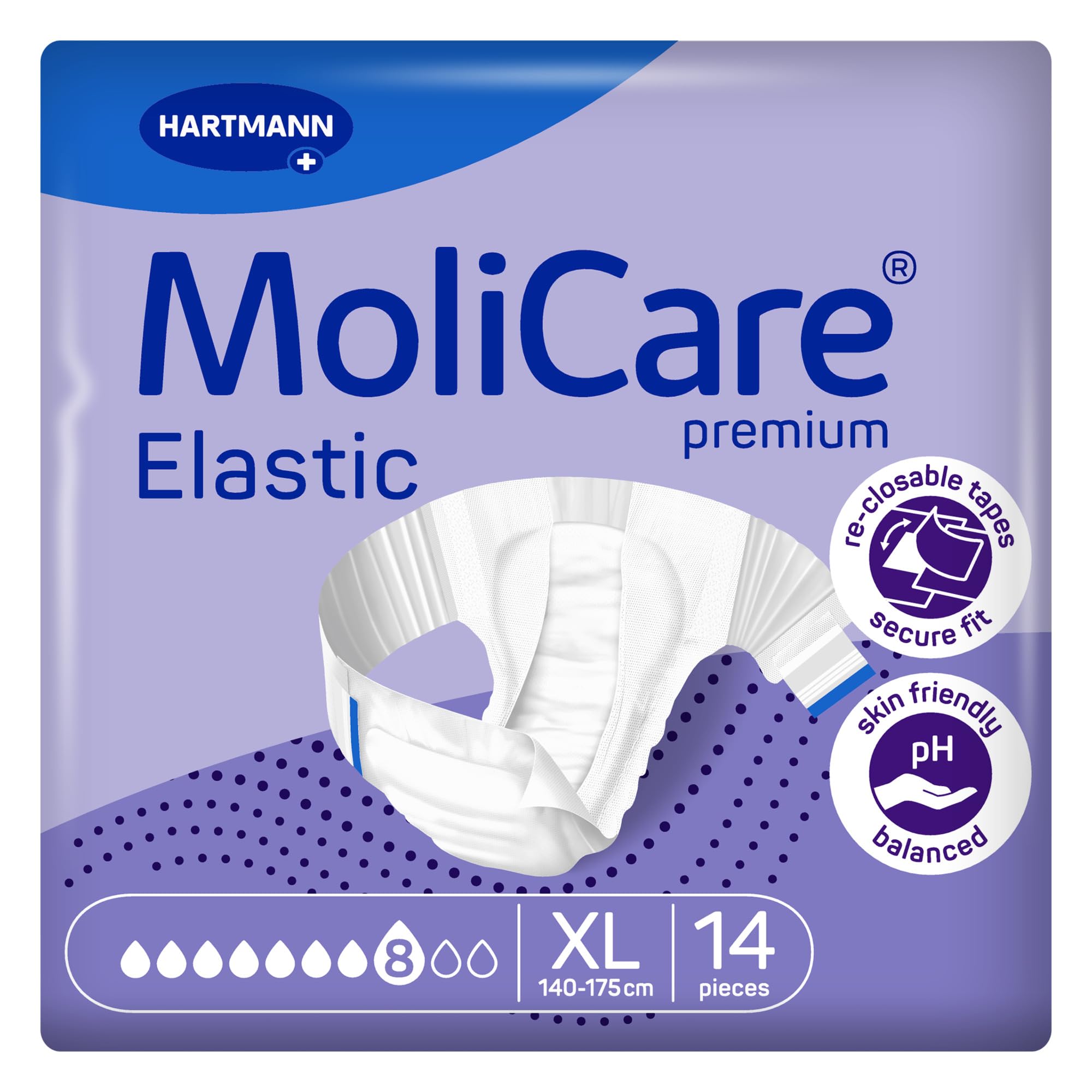 MoliCare Premium Elastic Adult Nappies – 8 Drops | High-Absorbency Disposable Diapers for Men and Women with Severe Incontinence| Size XL | Pack of 14