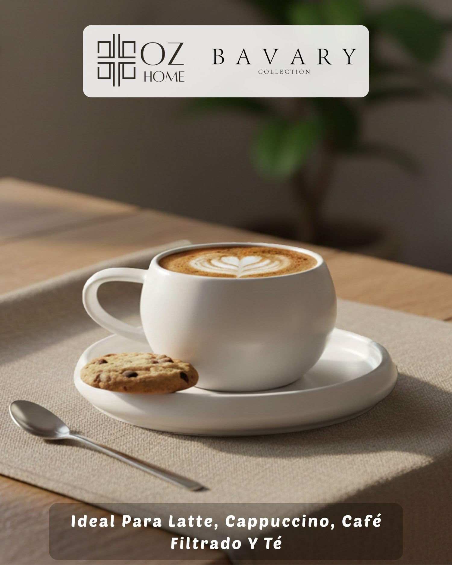 BAVARY Chubby Tazas de Café y Té con Plato – Juego 12 Piezas para 6 Personas – 200 ml Porcelana Blanca – Diseño Redondo – Cappuccino, Café, Té e Infusiones – Aptas Lavavajillas y Microondas