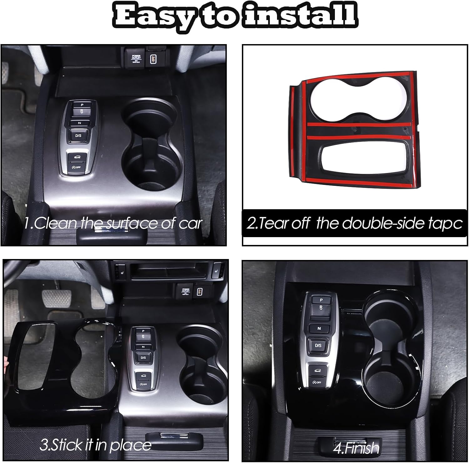 Center Console Gear Shift Panel Trim Cover Compatible with Honda Pilot 2016-2022/ Ridgeline 2020-2023/ Passport 2019-2023 Gear Shift Panel Cover Cup Holder Frame (Piano Black)
