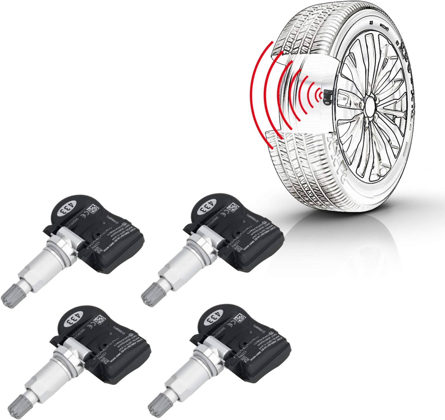 4-Pack 56029527AA 433MHz Tire Pressure Monitoring System (TPMS) Sensor Compatible with Dodge Charger Journey Grand Caravan Magnum Routan Chrysler 300 Sebring Town & Country