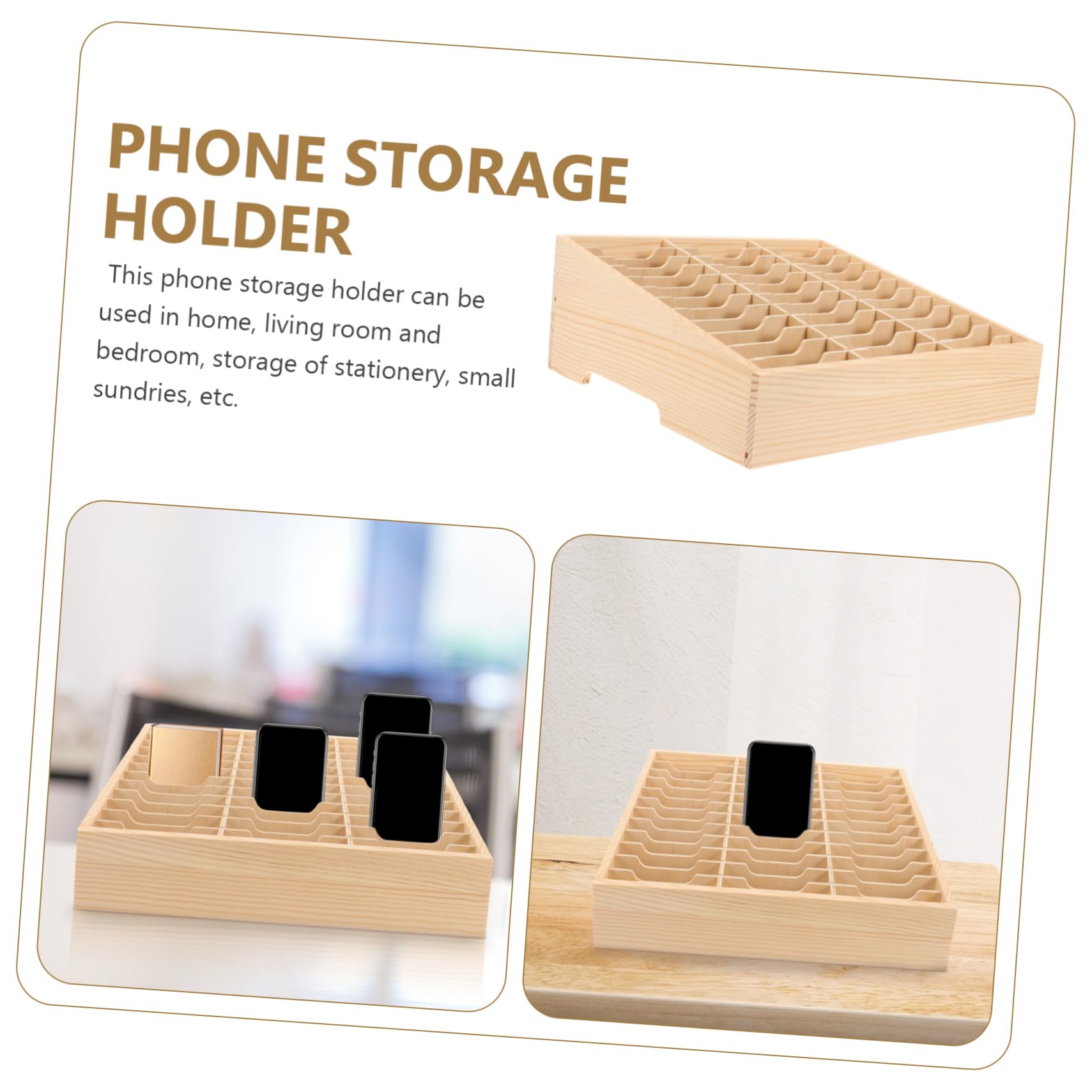 Organizador de Escritorio de Madera con Múltiples Compartimentos para Móviles Caja de Almacenamiento para Oficina Aula y Protección y Funcional