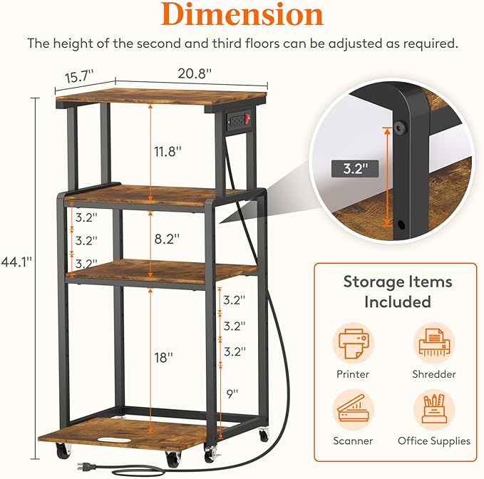 Soporte para impresora Lifewit 4 niveles con ruedas y enchufes miniatura 2