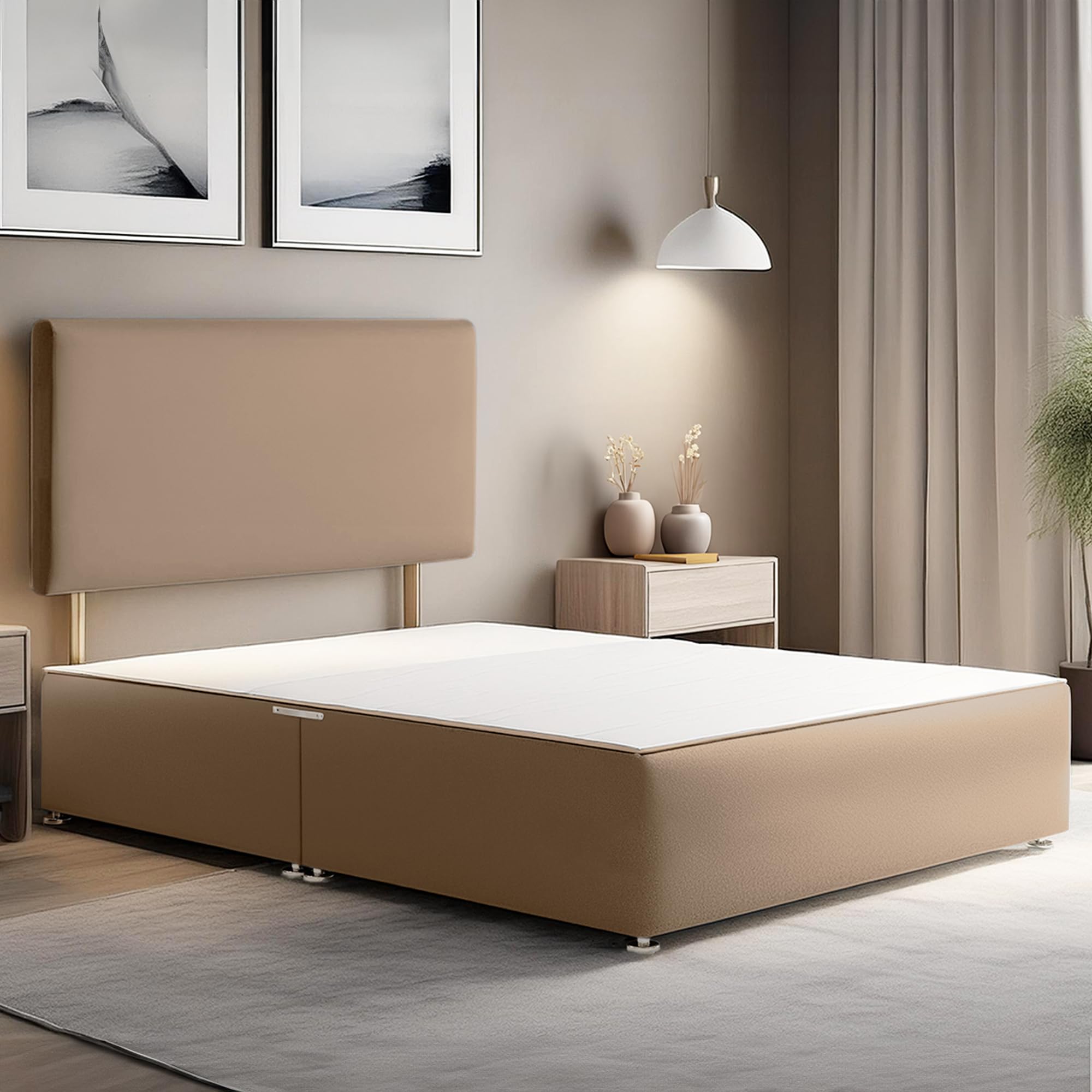 ComfoRest - Elegant 3FT Divan Bed with Plain Headboard, NO DRAWER | Comfortable Single Frame with Strong Base | Versatile Design for Modern Spaces (Mink Plush)