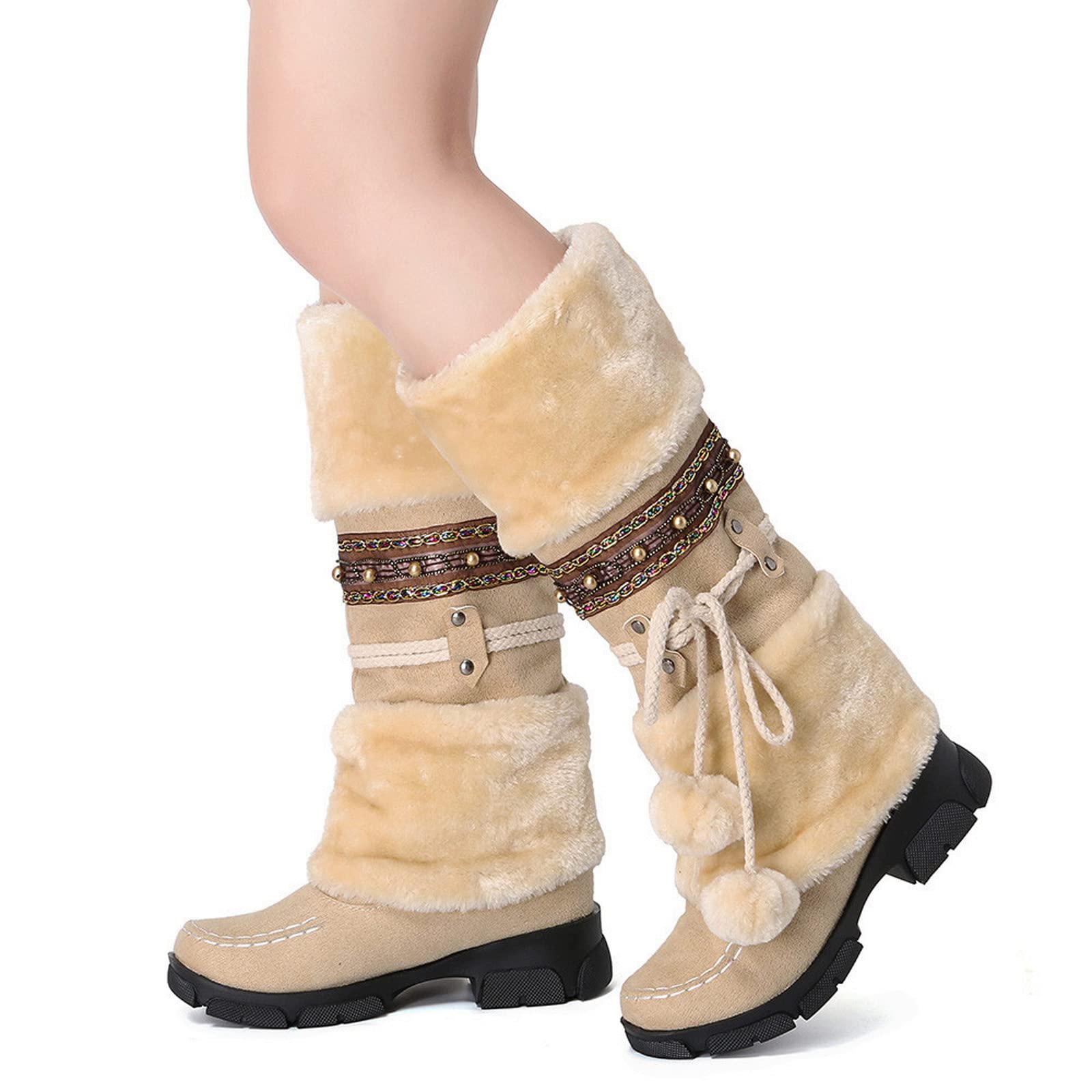 Hausstiefel Damen Warm - Gefüttert Hüttensocken Stiefel Rutschfeste Stiefelette Bootie Warm Plüsch Hüttenschuhe Winterstiefel Warm Hoch Hausschuhe Winter Pantoffeln Haushaltsschuhe Outdoor Stiefelette