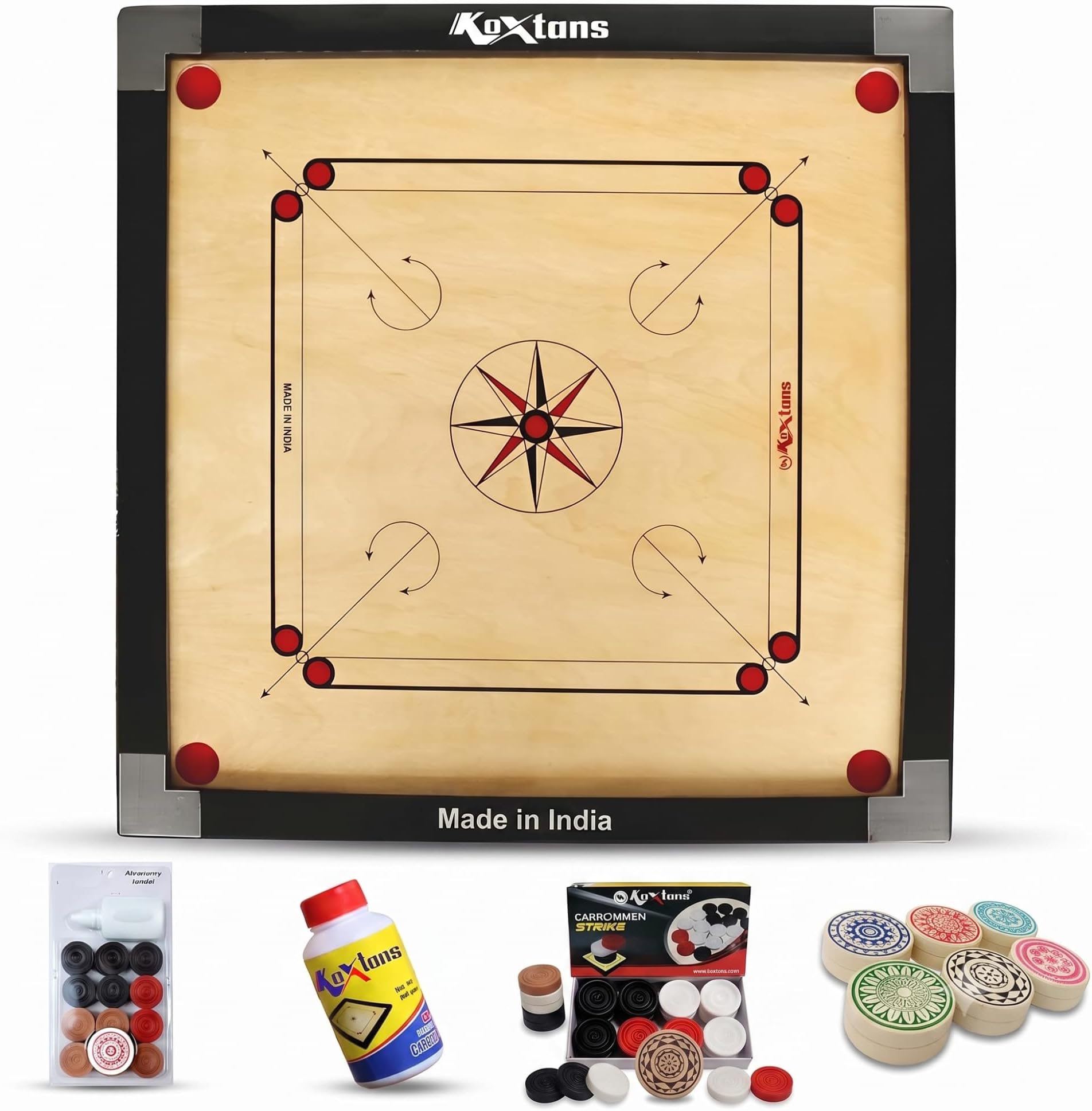 Carrom Board 32 INCH Full Size with 1.5" Border (Super) with STRICKER & Accessories