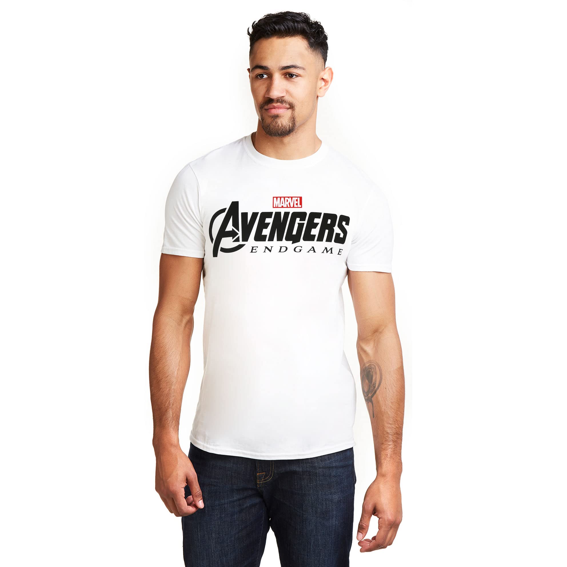 Marvel Men's Avengers Endgame Logo T-Shirt, White, XL (Size:X-Large)