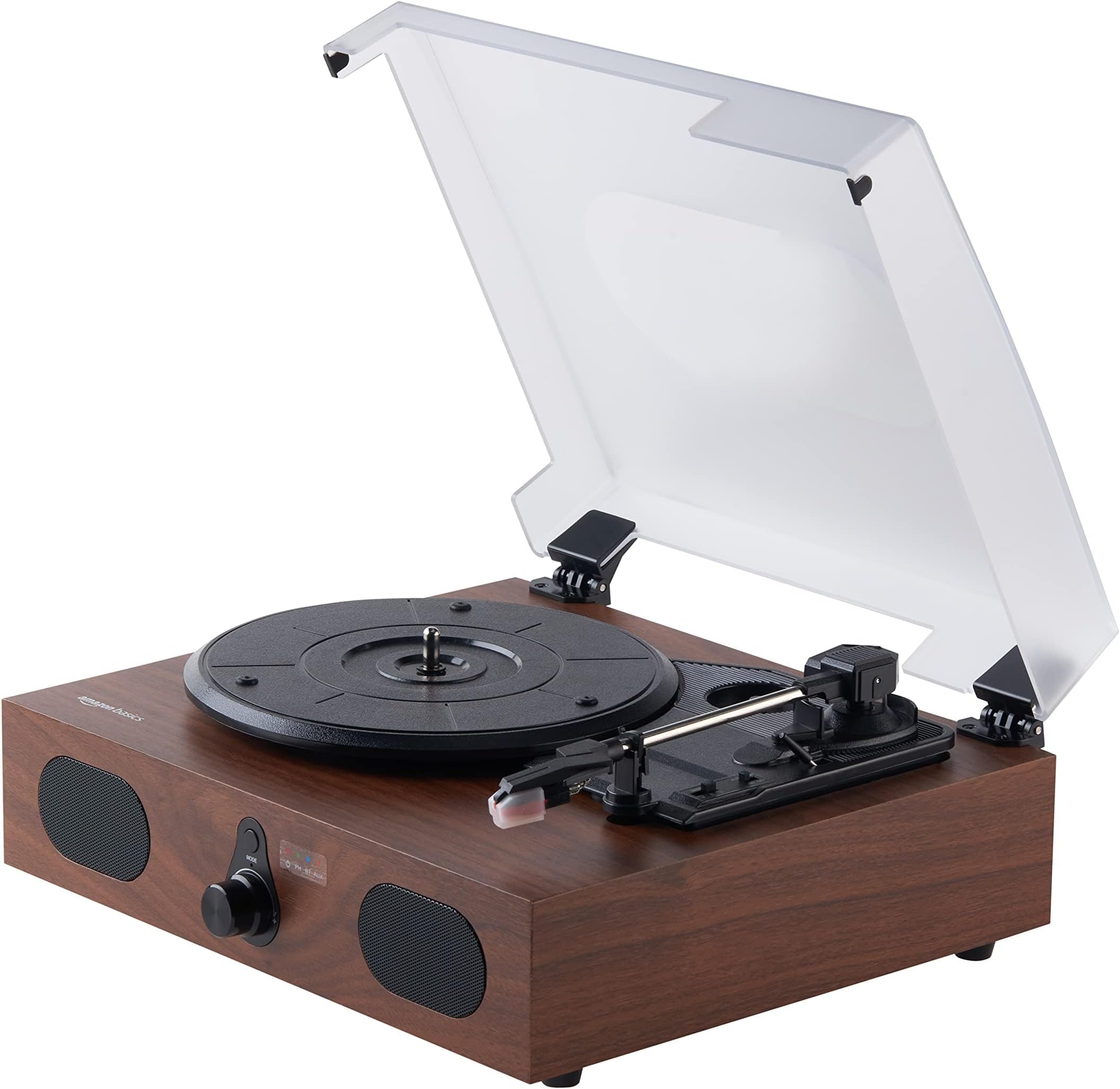 Amazon Basics Desktop Vinyl Record Player Turntable with Bluetooth Playback, Built-in Speakers, 3-Speed, Wireless Playback, Black
