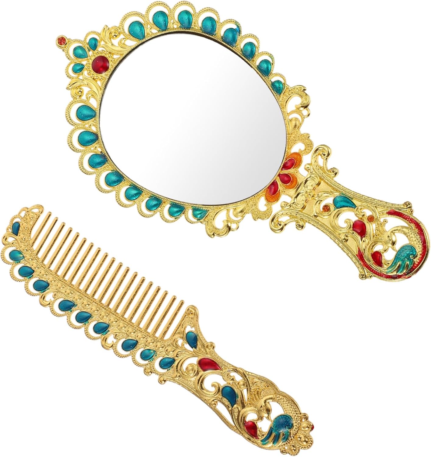 1Set Vintage Peacock Design Portable Makeup Mirror and Comb Elegant Travel Accessory for Trips and Daily Use Retro Style for Makeup Artists