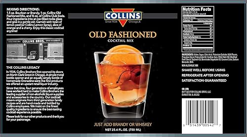 Miniatura 8 de Collins Old Fashioned Mix  Hecho con jugo de cereza marrón real y azúcar con sabores naturales  Ingrediente clásico de receta de cóctel, accesorios