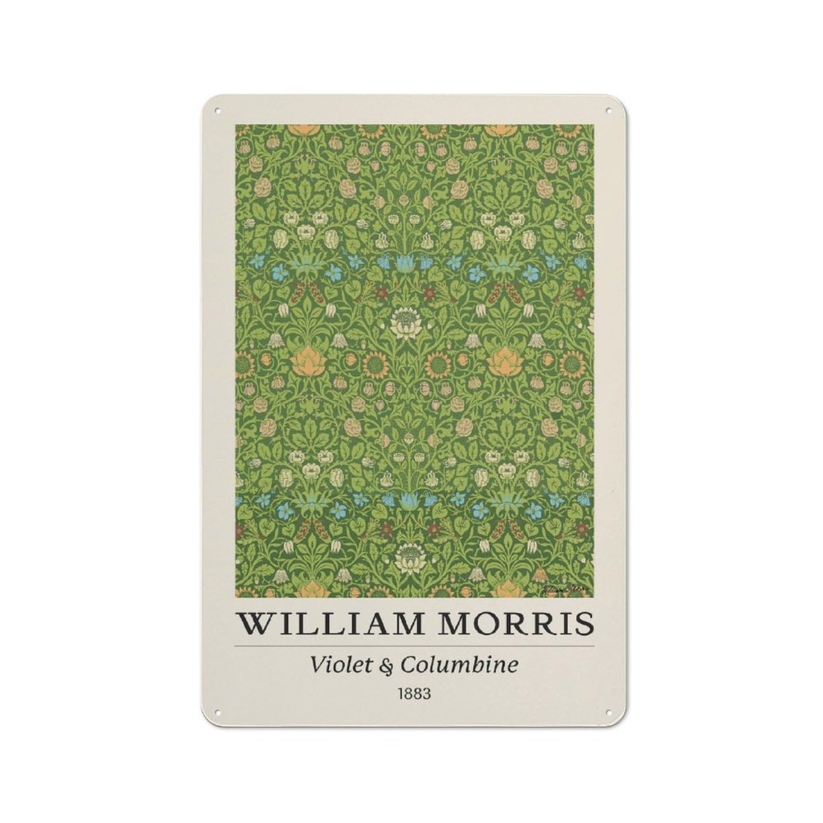 Everyday William Morris Violet & Columbine Green Metal Gift Sign 30x20cm, Room Wall Plaque for Home, Shop, Pub Or Studio Wall