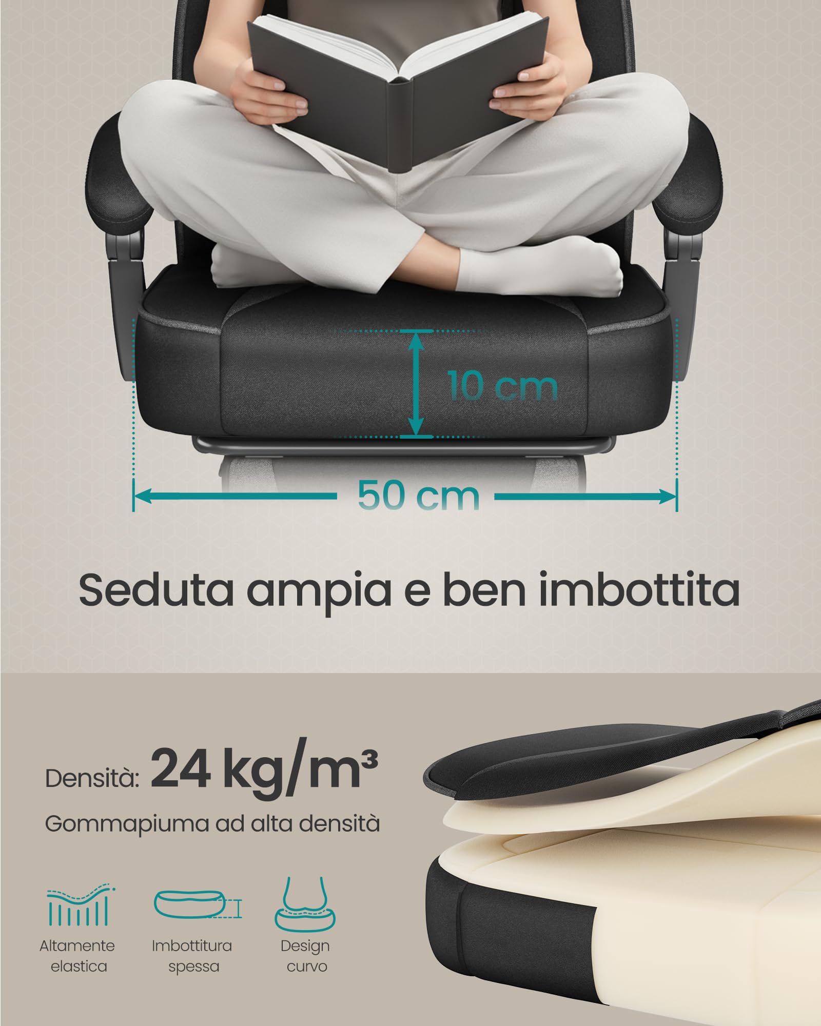 SONGMICS Sedia Gaming, Sedia Ufficio con Poggiapiedi Poggiatesta e Cuscino Lombare, Regolabile in Altezza, Poltrona Ergonomica, Portata 150 kg, Nero Inchiostro e Grigio Ardesia OBG073BH20
