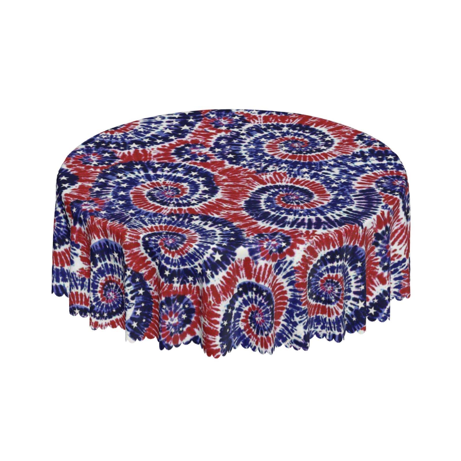 Lsjuee Spiral Tie Dye Patriotic Round Tablecloth 60 Inch Printed Washable Tablecloth for Dining Party Holiday Fall Home Decorative