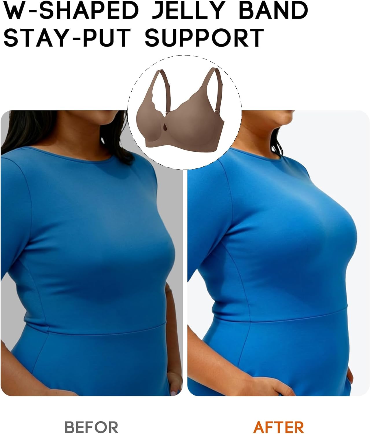 Women's Jelly Comfort No Underwire Bra - Scalloped Wireless Full Coverage with Push Up Lift, Seamless T-Shirt Bra - Image 6