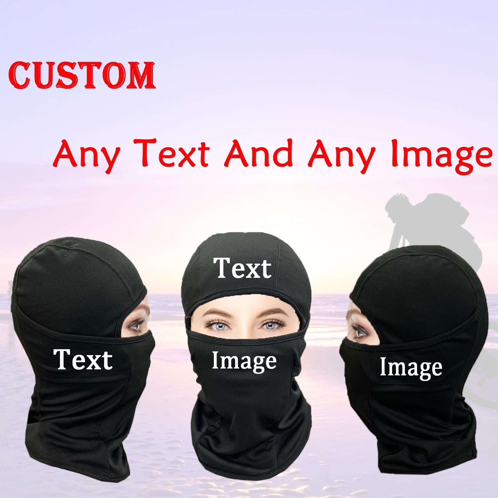 BROKANER Custom Balaclava Face Mask Men Women Personalized Ski Balaclava Mask Black Blue Kids Balaclava Hood with Text Image
