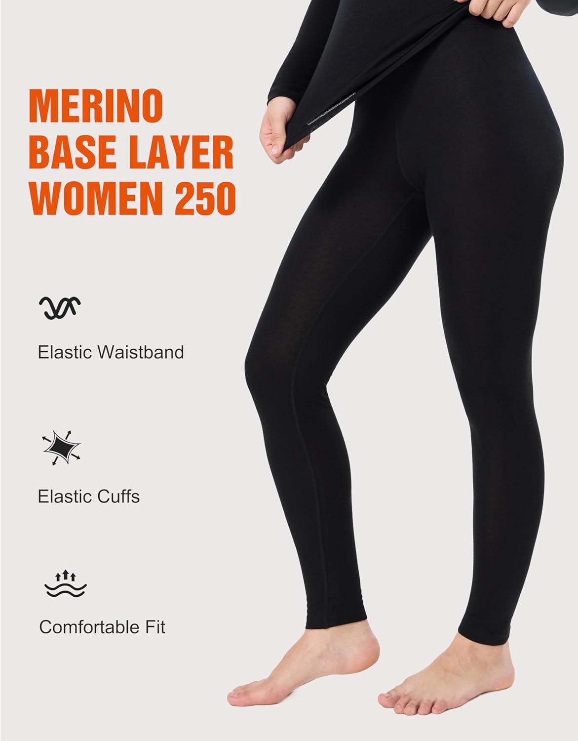 Merino Wool Base Layer Pants Women, 100% Merino Wool Leggings Women, Lite Active Thermal Underwear Bottom - Image 3