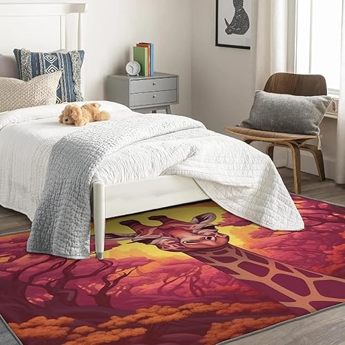 Miniatura 3 de Alfombras de jirafa para entrada, dormitorio, sala de estar, alfombra de área de 3 x 4 pies, lavable antideslizante, suave, alfombra de pelo bajo,