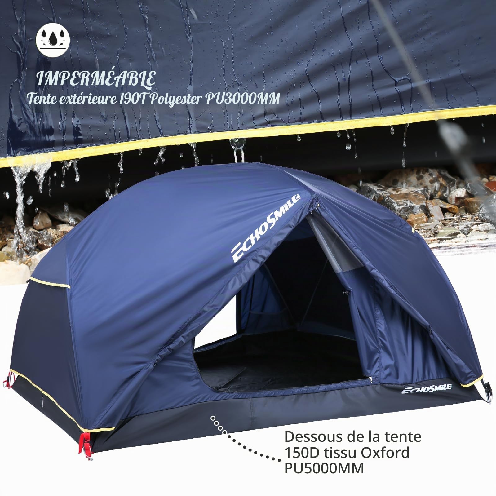 EchoSmile Tente de Camping 2-3 Personnes Ultralégère, Tente Trekking Double Couche 3-4 Saisons, Imperméable PU3000 mm & Coupe-Vent, pour Randonnée, Alpinisme, Festival