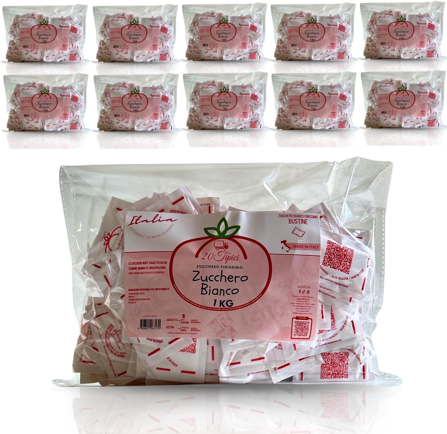 Zucchero monodose Personalizzato - 10kg Zucchero in Bustine - 10 Confezioni da 1kg Zucchero Bianco