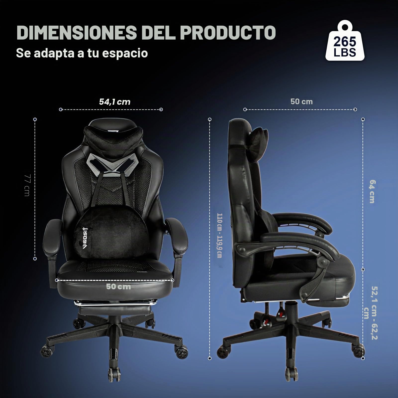 Vigosit Silla de Gaming Pro con reposapiés, de PC de Malla con función de Masaje, Silla ergonómica reclinable para Gamer Ordenador, 150 kg, Grande y Alta de Oficina, Color Negro