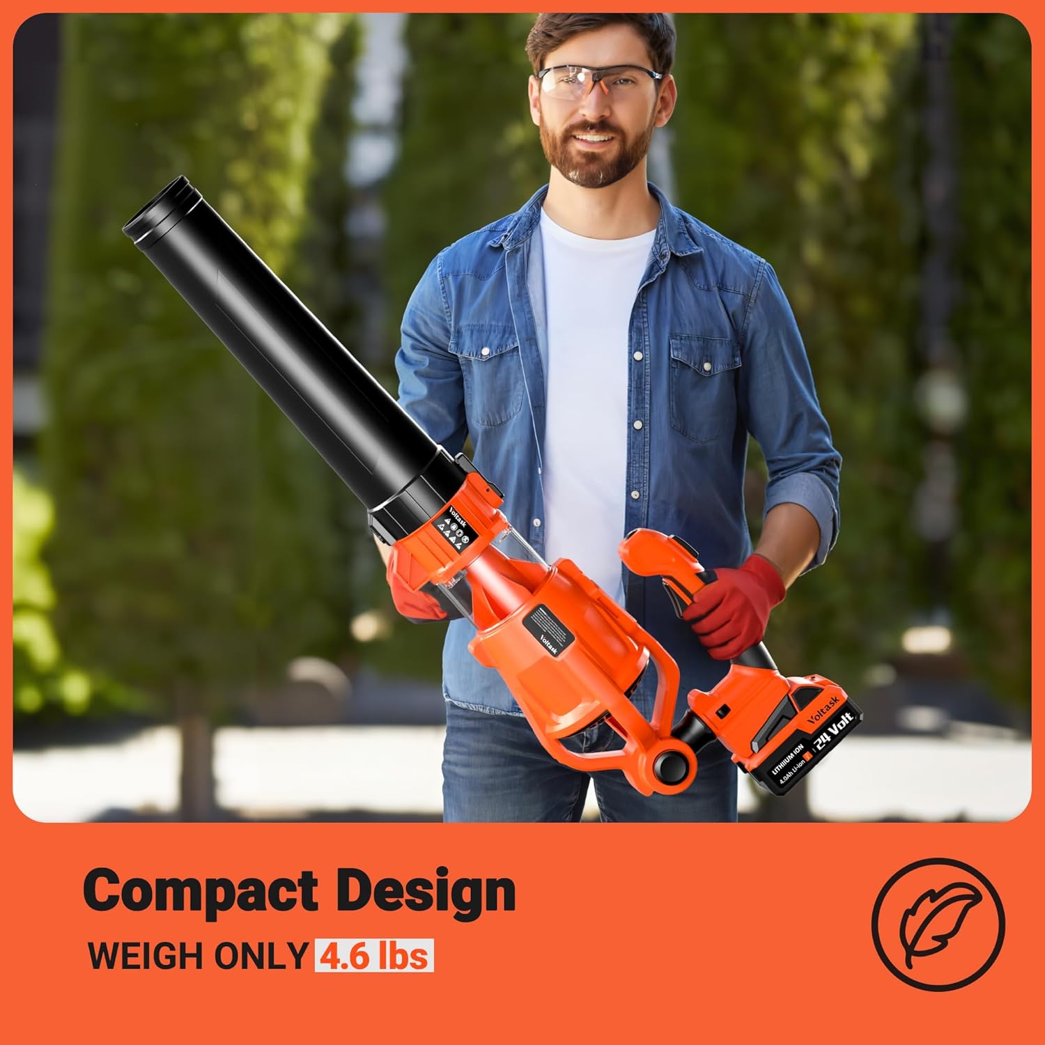 VOLTASK 24V Leaf Blower with 120° Adjustable Handle, 450 CFM/120 MPH High Speed Cordless Leaf Blower, Battery Powered Leaf Blower for Blowing Leaves, Dust (24V/4.0Ah Battery+Charger Included)