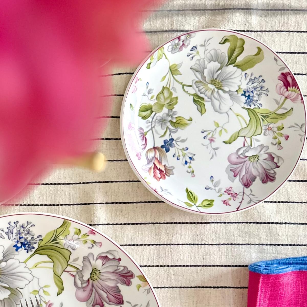 GOLDEN QUEEN'S Snack Plates Set of 4 | Perfect for Snacks, Desserts, Appetizers, Salads, Tapas, Cheese | 7 inches Wide | Microwave Safe (Garden Splendor)