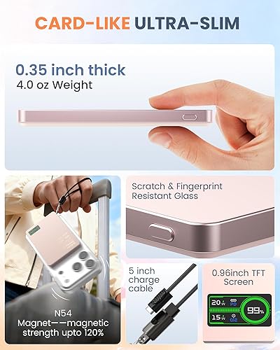 Miniatura 4 de Portable Charger for Apple Watch & iPhone 17/16/15/14, 5000mAh 15W Fast Wireless Magnetic Power Bank with Built-in USB-C Cable, Ultra Slim 3-in-1