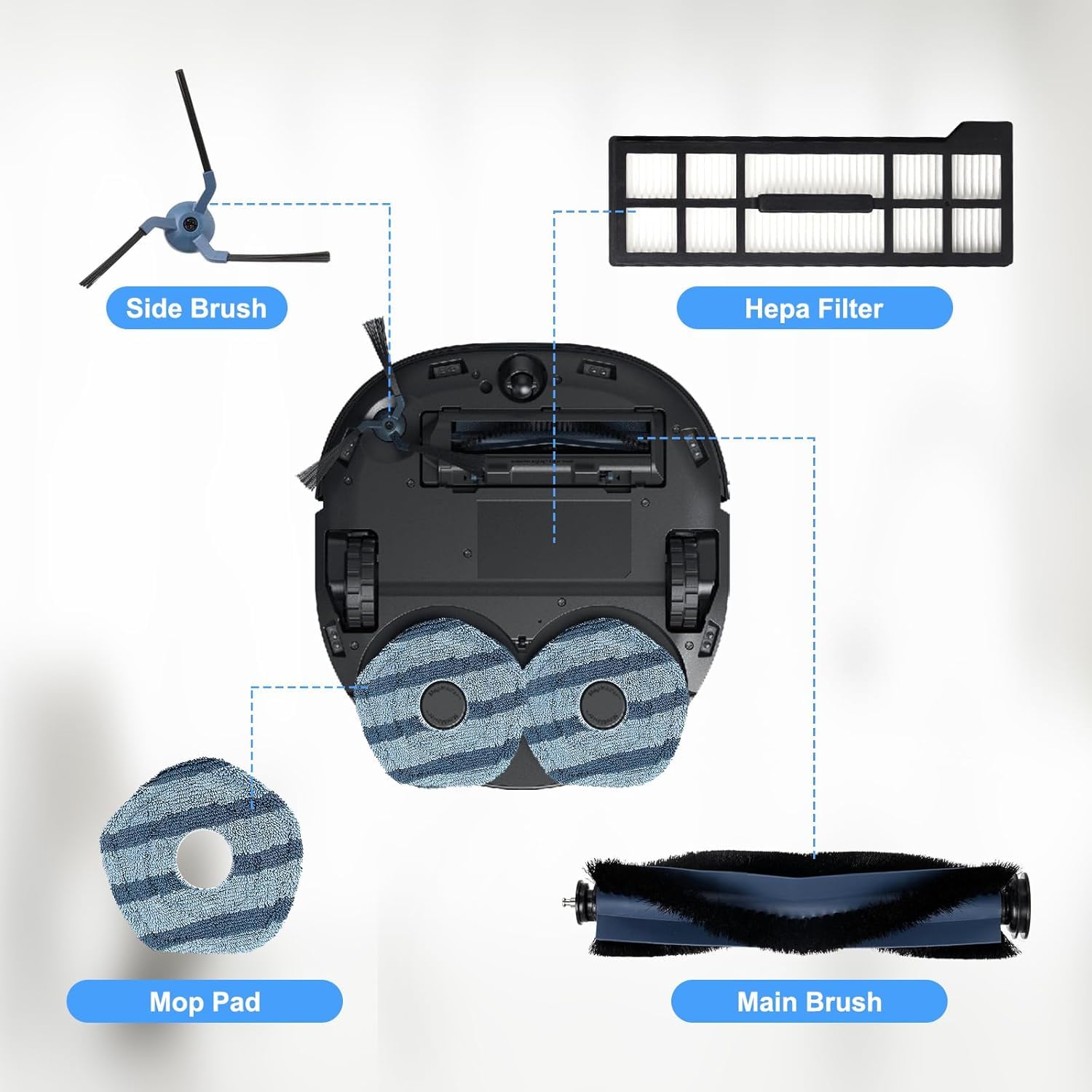 Accessoireset voor Eufy X10 Pro Omni robotstofzuiger, reserveonderdelen inclusief 1 x rolborstel, 4 x zijborstels, 2 x filter, 2 x reinigingsdoekjes en 2 x stofzakken