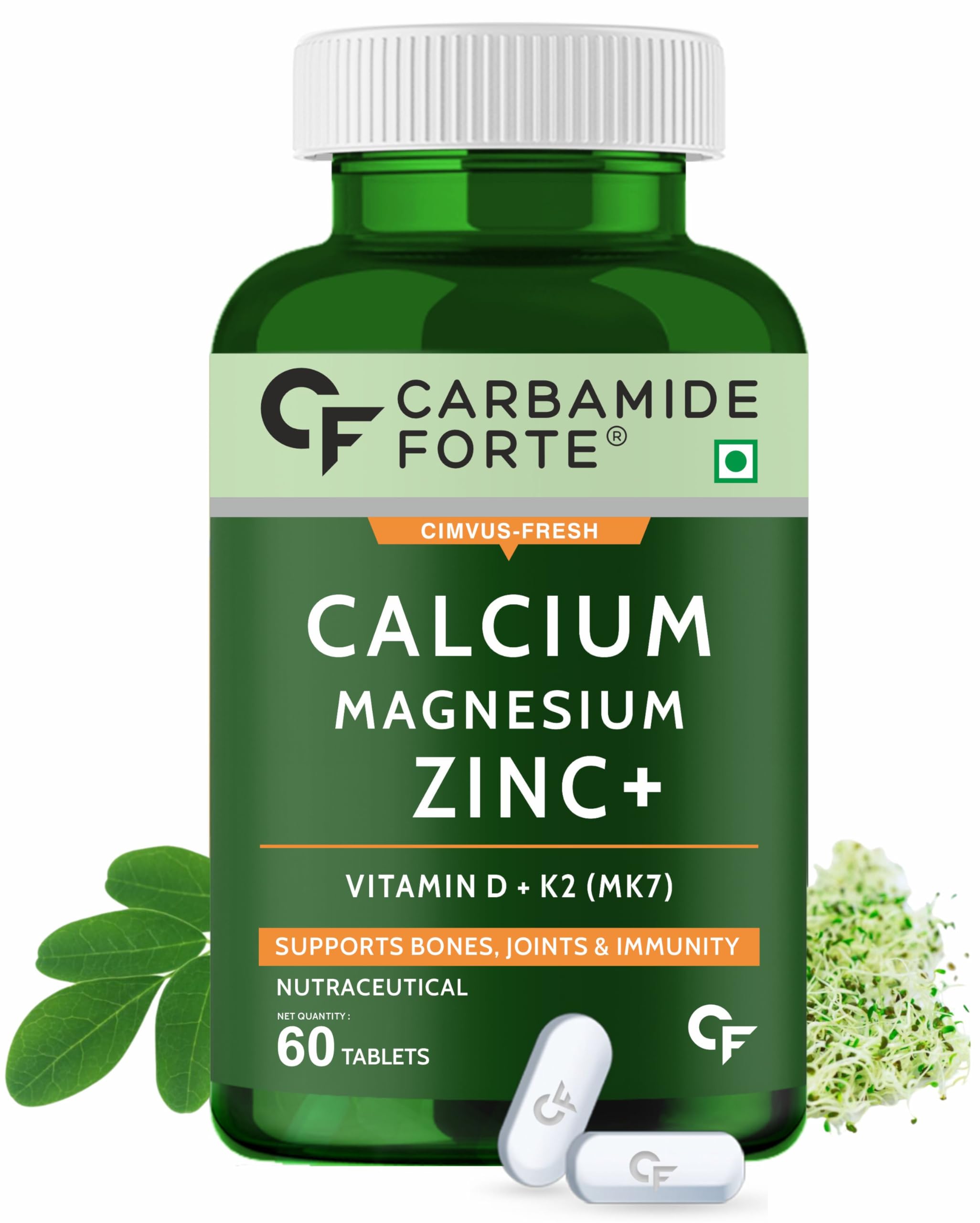 Carbamide ForteCalcium 1200mg with Magnesium,Zinc,Vitamin D, K2 & B12 | Calcium Tablets for Women & Men – 60 Veg Tablets