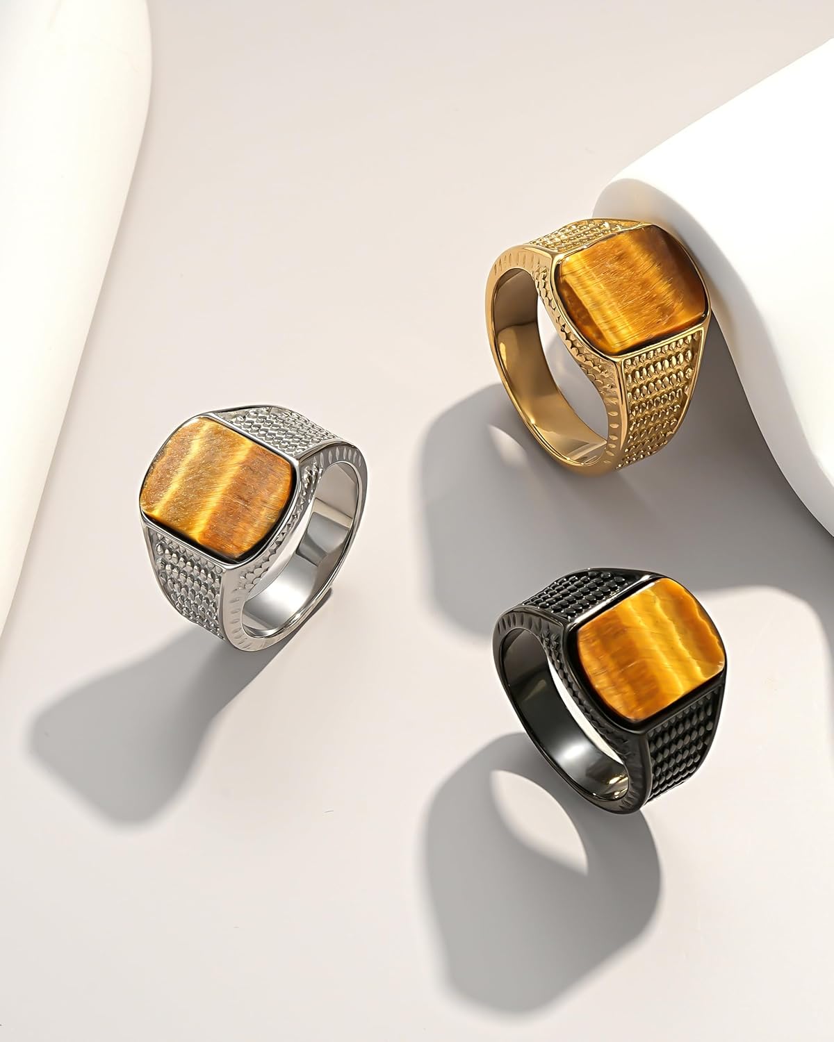 YeGieonr Tiger Eye Ring for Men, 18K Gold Plated Mens Signet Ring,Natural Tiger's Eye Gemstone Ring, Non-Tarnish Waterproof Gold Rings for Men, Gift for Him