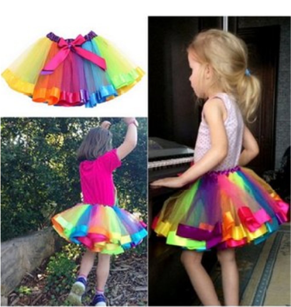 HaimoBurg Jupe Tutu Arc-en-Ciel Fille - Pettiskirt Avec Nœud Papillon Élastique Multicolore