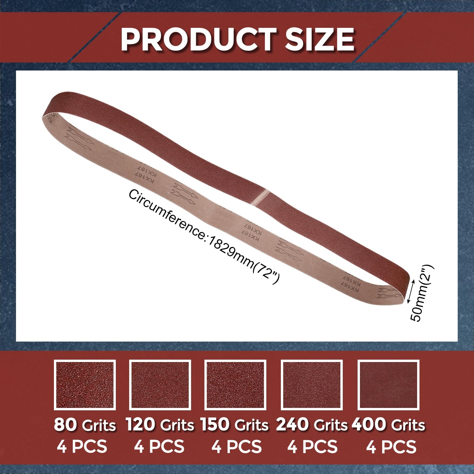 Kozelo 20Pcs Sanding Belts 50mm x 1829mm 80/120/150/240/400 Grit Aluminum Oxide Abrasive Sandpaper for Belt Sander Metal Grinding Wood Working Weld Rust Removal - Image 2