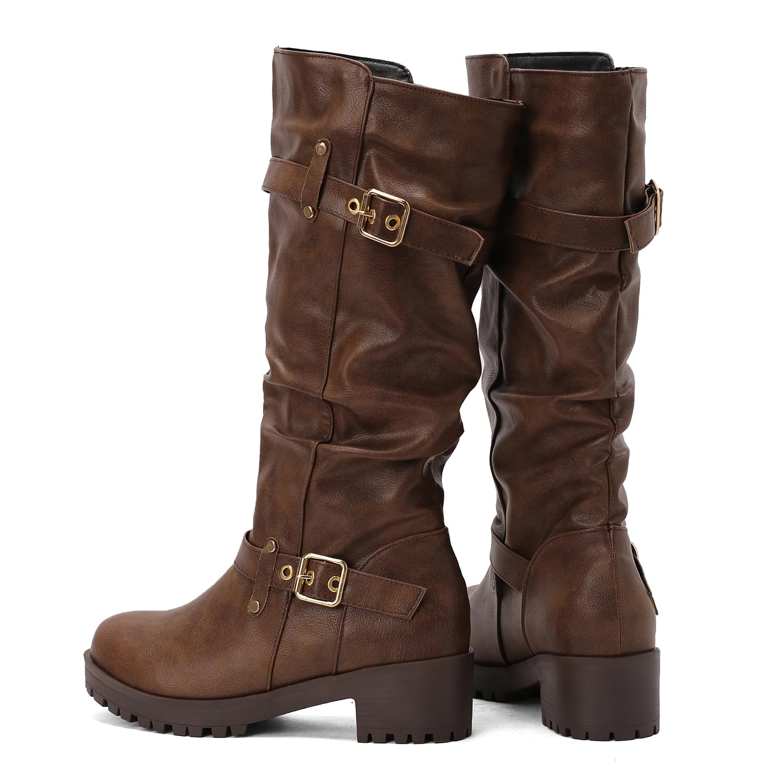 Botas de tacón de bloque para mujer, botas de punta redonda y botas altas hasta la rodilla para trajes casuales
