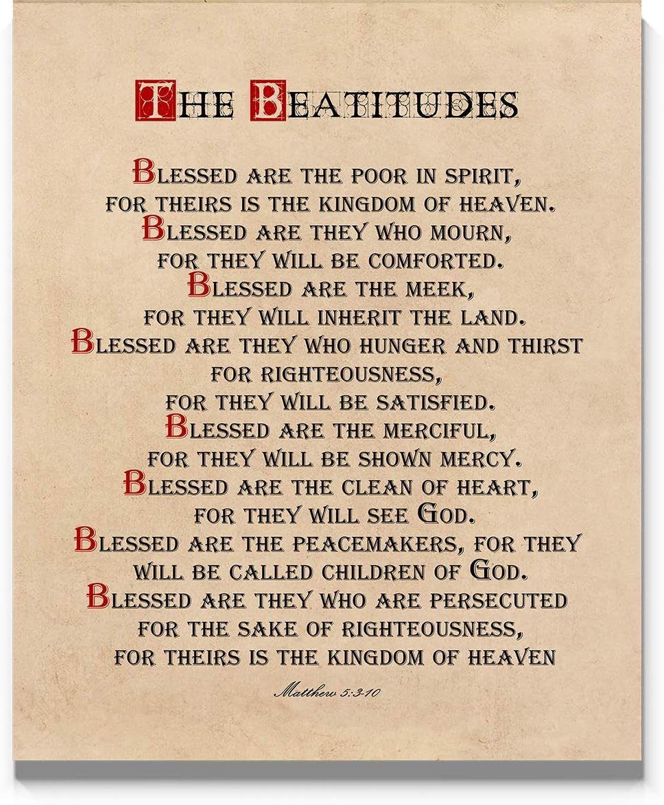 Beatitudes Wall Art Print, 11x14, Matthew 5 Sermon on the Mount Bible Quote, UnFramed Scripture Wall Décor, Christian Prayer Wall Art for Home or Office Decore, Inspirational Verse Poster for Spiritual