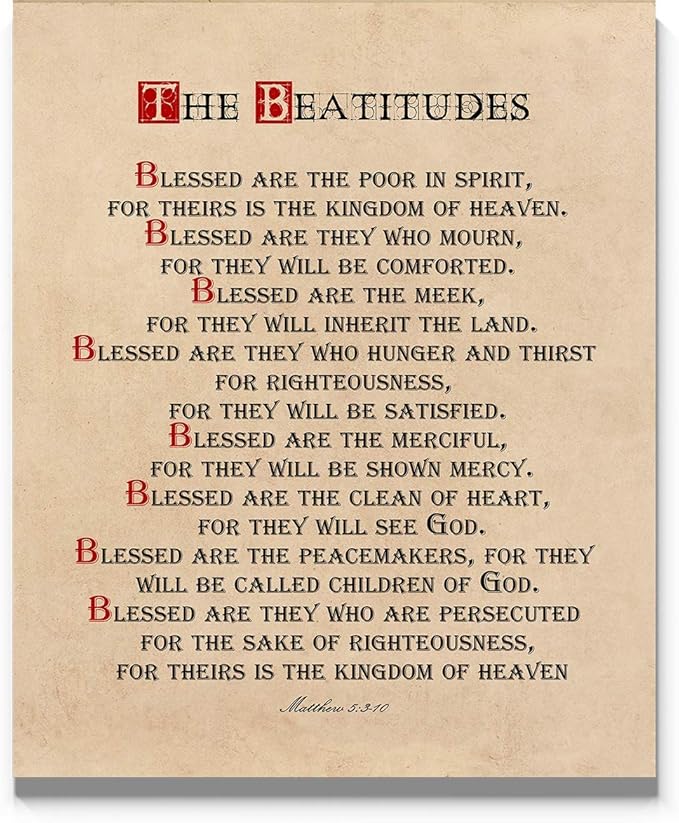 Beatitudes Wall Art Print, 11x14, Matthew 5 Sermon on the Mount Bible Quote, UnFramed Scripture Wall Décor, Christian Prayer Wall Art for Home or Office Decore, Inspirational Verse Poster for Spiritual
