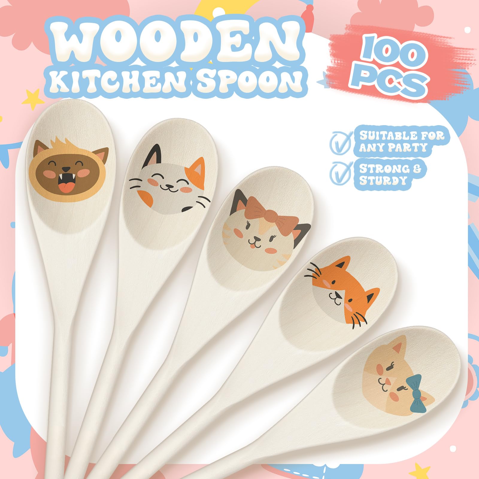 Suzile Holzlöffel, 20,3 cm, Großpackung Geschenke für Mutter, Kochen, Küche, Holzlöffel zum Basteln, ovaler Servierlöffel aus Holz, Saucen, Suppe, Rührkelle für Küche, Backen, Mischen, Servieren, 100