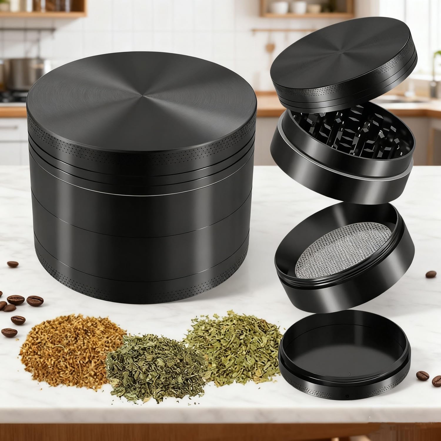 PyR1 Metal Crusher Grinder Stainless Steel Diameter 4.9 cm Pepper Mills 4-Piece Stainless Steel Mill Manual Crusher Used for Pepper Chilli and Sea Salt Black