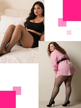 Aneco 4 Pairs Plus Size Fishnets Tights Sexy Black Fishnet Pantyhose Stockings Cross Mesh Tights Thigh High Stockings