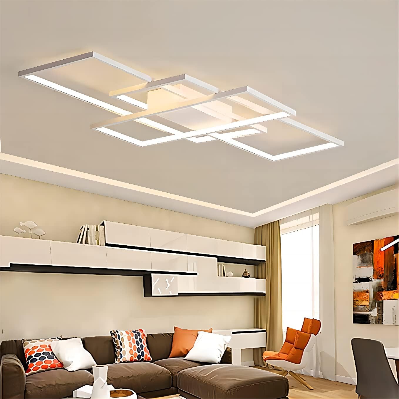 Plafon Led Techo Moderno, Gran Lámpara de Techo LED Regulable con Mando a Distancia, 3000K-6000K Rectangular Luz De Techo del para Dormitorio Comedor Cocina Salón, Blanco (80x45x9cm)