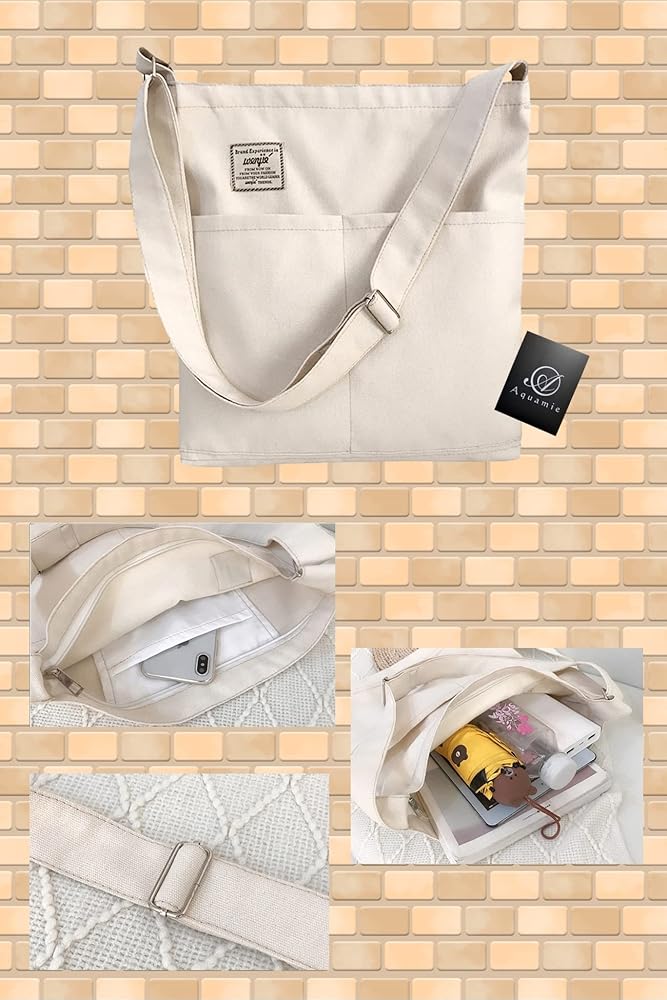Amazon | [Aquamie] キャンバス トートバッグ 斜め掛け