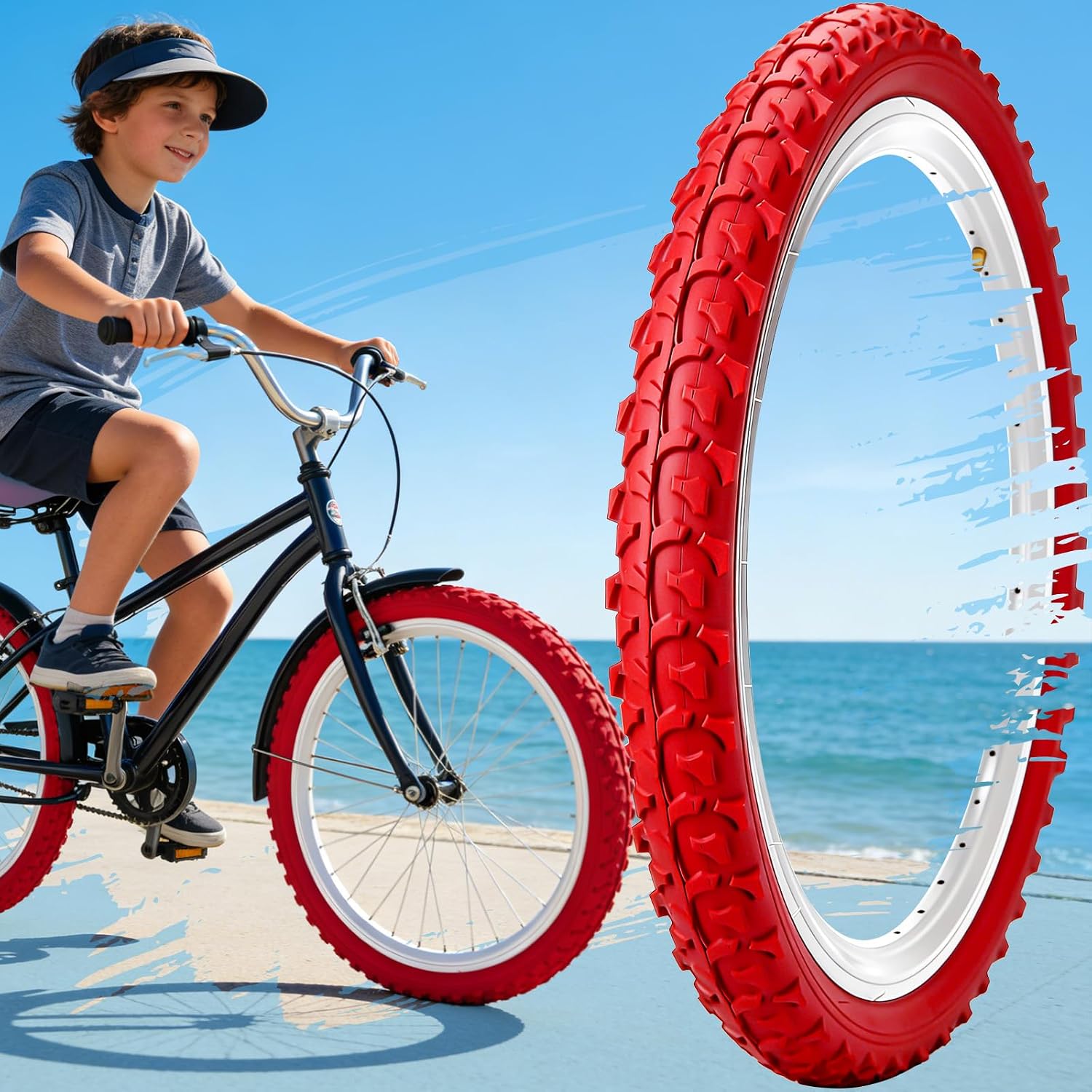 SIMEIQI 2 Pack 16x1.95 18x1.95 20x1.95 Inch Mountain Bike Tires and Tubes White with AV 32mm Valves for Kids Trail Off Road Bicycle Tyres Replacement Compatible for Wheel18/20x1.75/1.95/2.0/2.1