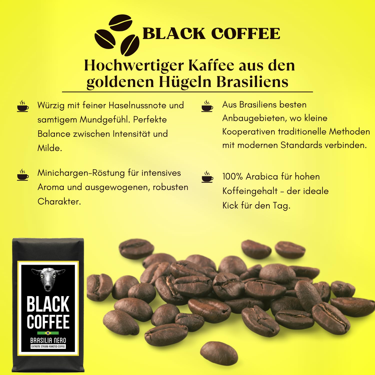 Black Coffee - Kaffeebohnen Probierset - 3x 400g - ganze Bohnen - sortenreiner Röstkaffee - Starker Kaffee - sehr dunkle Trommelröstung in Minichargen - Hoher Koffeingehalt