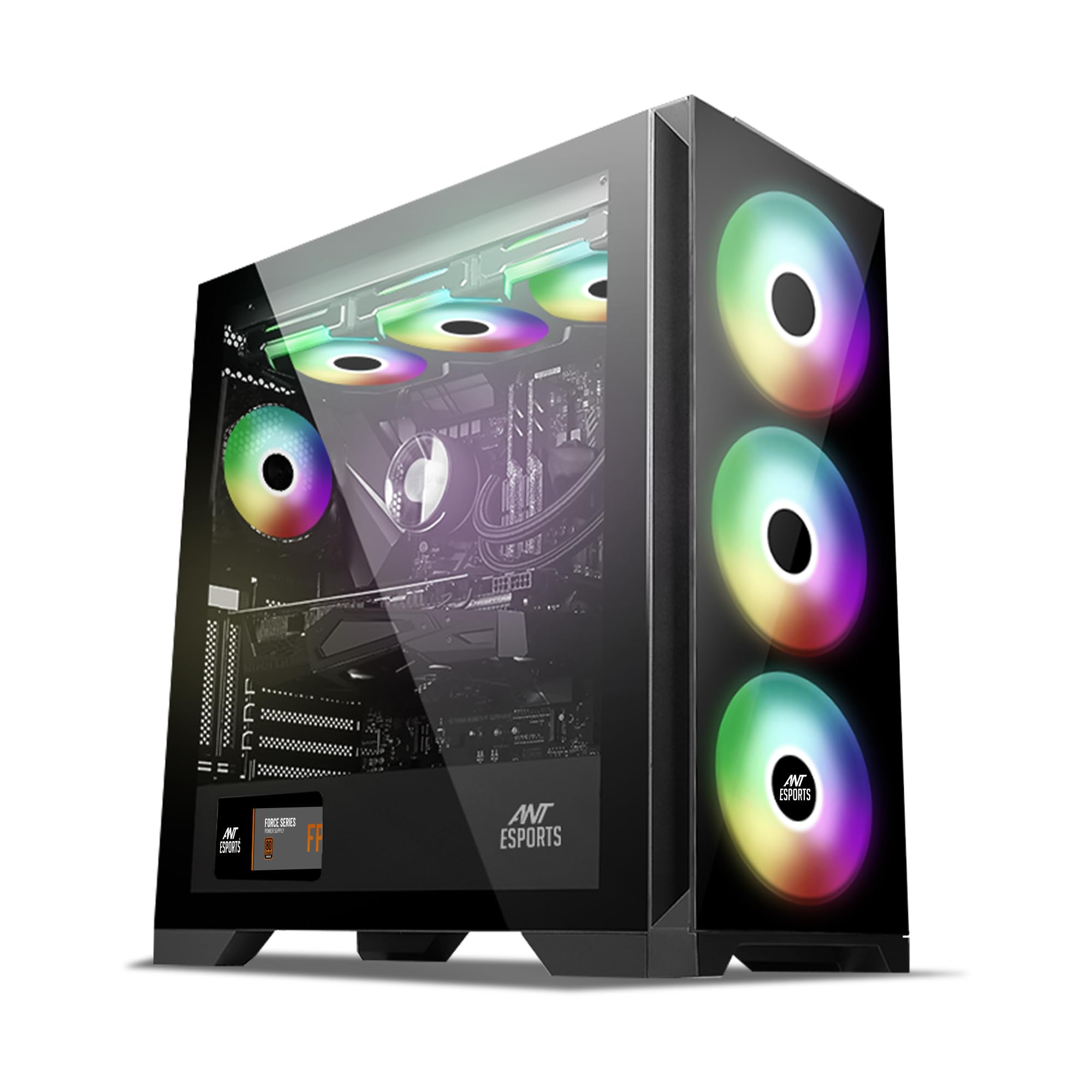 Ant Esports ICE-590TG Mid- Tower Computer Case/Gaming Cabinet - Black | Support E-ATX, ATX, Micro-ATX, ITX | Pre-Installed 3 Front Fans