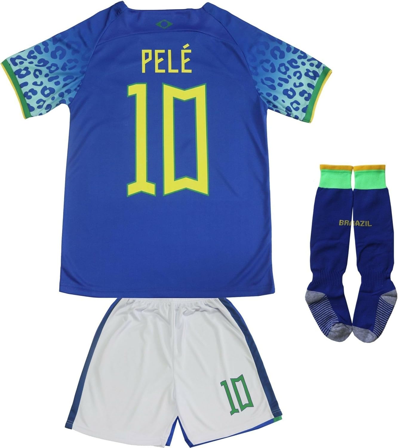 Vintage Brazil Away #10 Retro Football Soccer Kids Jersey Shorts Socks Set Youth Sizes