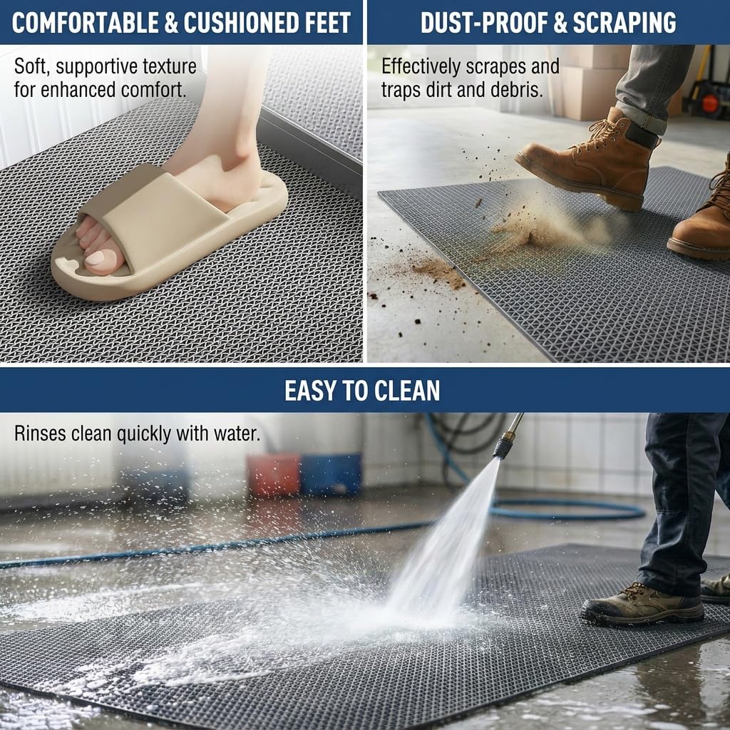 WLWLEO Drainage Non Slip Flooring Mats Swimming Pool Bathroom Anti-Fatigue Rubber Matts 3x20 Ft Heavy Duty Commercial Anti Slip Floor Mats for Garage Restaurant Sauna SPA,Blue,0.9×6M — Amazon image 5