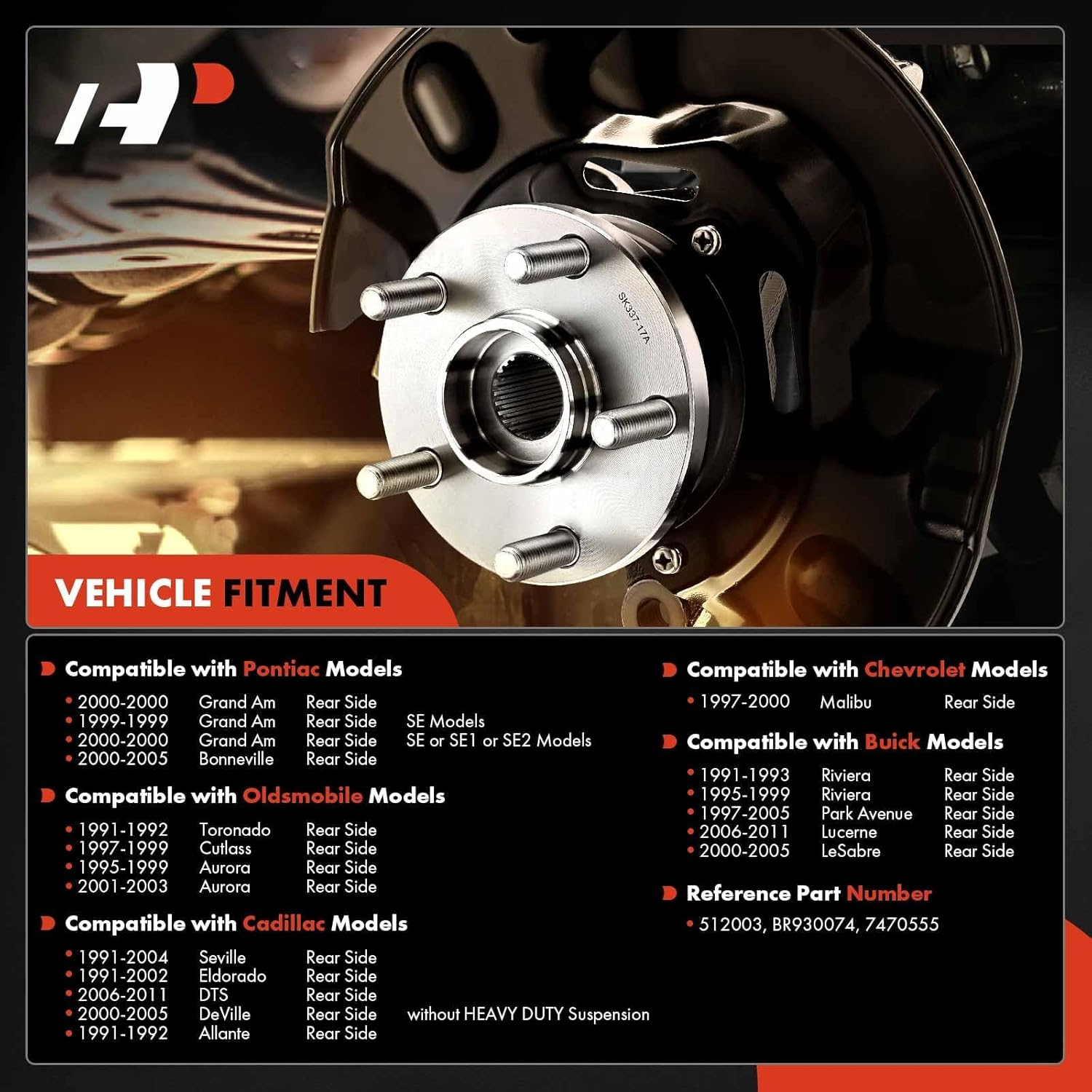 A-Premium Rear Wheel Bearing and Hub Assembly with ABS & 5-Lug Compatible with Buick Cadillac Chevy Pontiac - 1991-2011 - Lesabre, Lucerne, Reatta, Allante, DTS, Seville, Malibu, with ABS