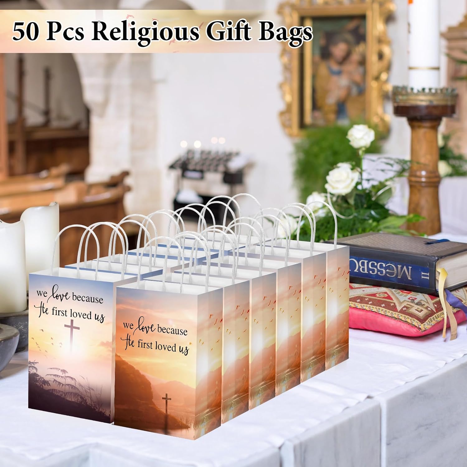 Zhanmai 50 Pcs Christian Gift Bags Bulk with Handles Bible Verse Religious Baptism Paper Bags Gift for Men Women Church Party 5.91 x 3.15 x 8.27 Inches - Image 5