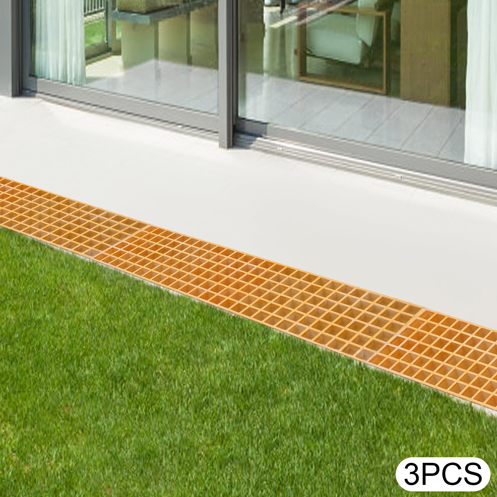 GFK-Gitterrost 100x24x3,8 cm 3er-Pack, Rutschfeste Gitterrostabdeckung | Belastbar bis 500 kg rechteckige GFK-Platte für Treppenstufen, Gehwege & Laufstege